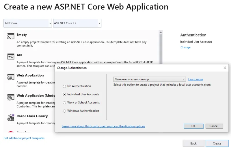 ASP.NET Core - new webapp project with an authentication