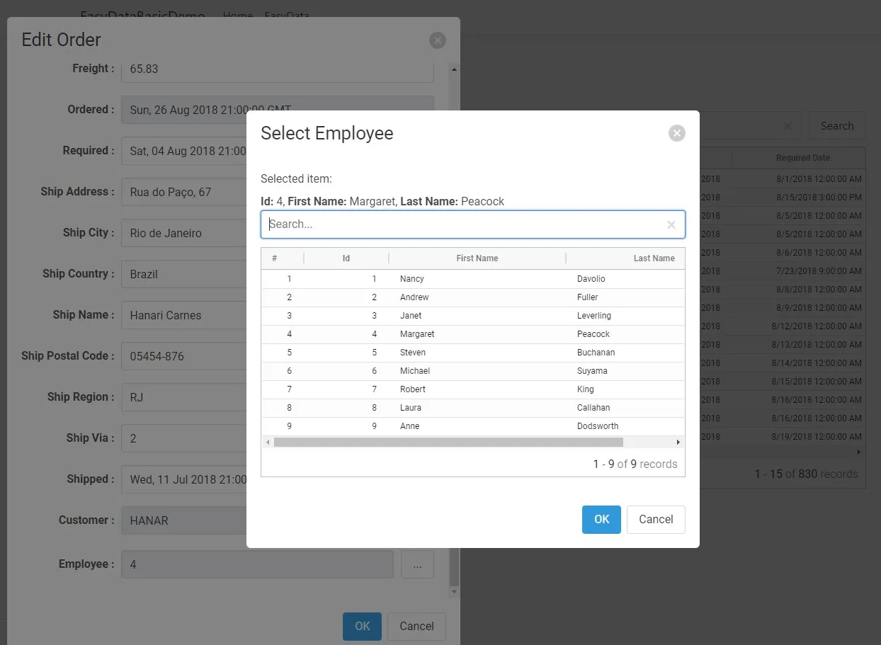 Lookup dialog